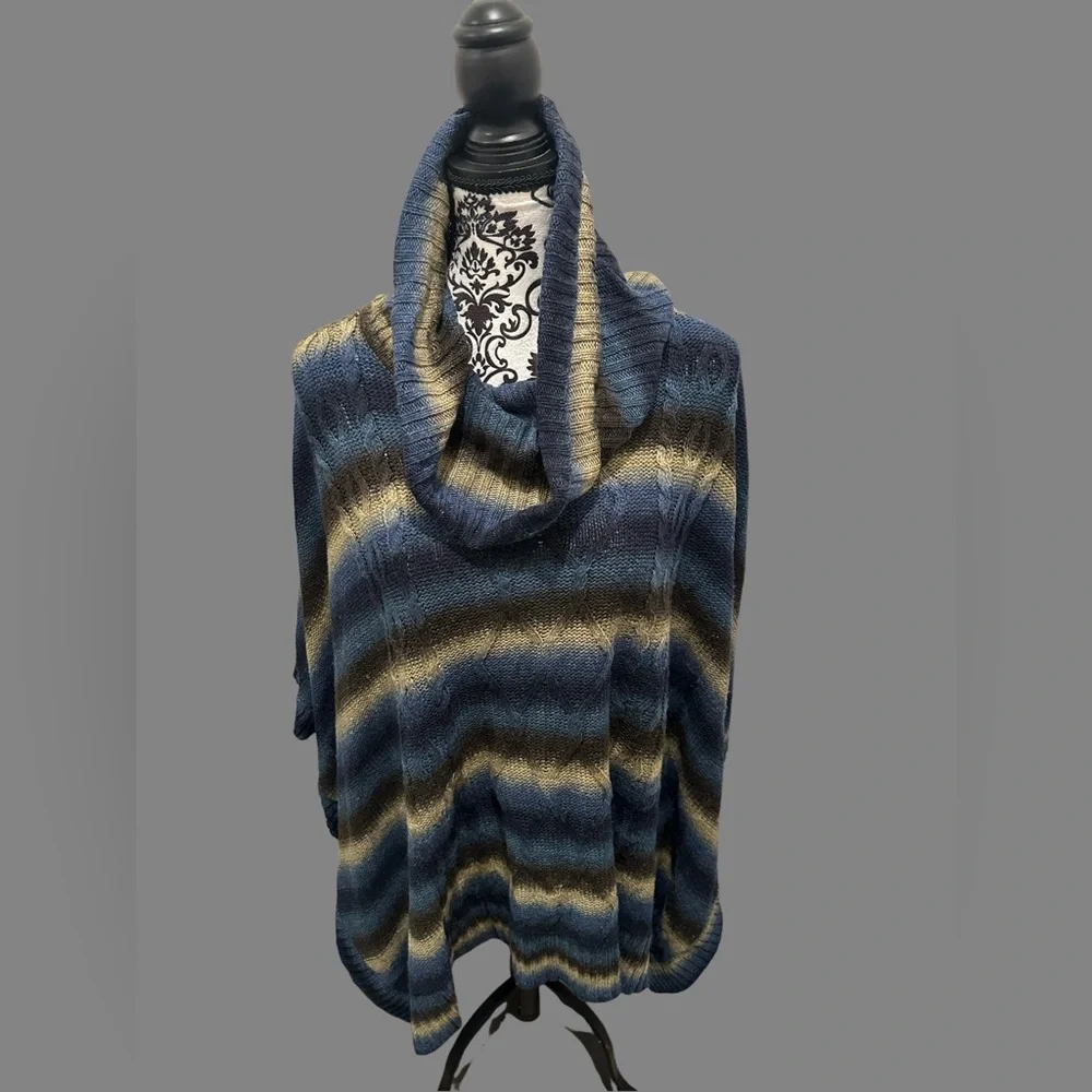 Striped Cowl Neck Sweater - Blue and Brown - Picture 12 of 15